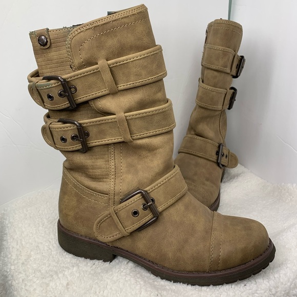 Mid Calf Moto Boot Faux Fur Lining 